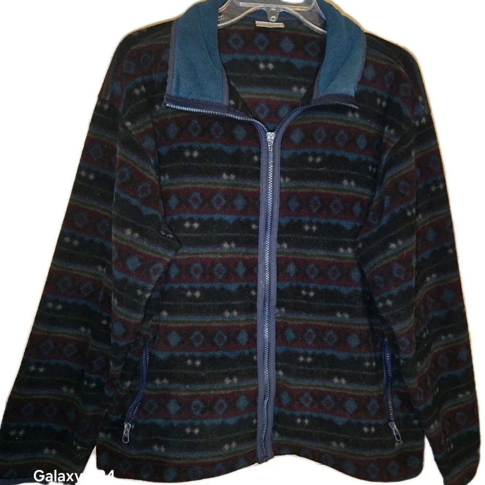VintageWomens L.L. Bean Geometric Aztec Multicolor‎ Full-zip Fleece Jacket Sz XL